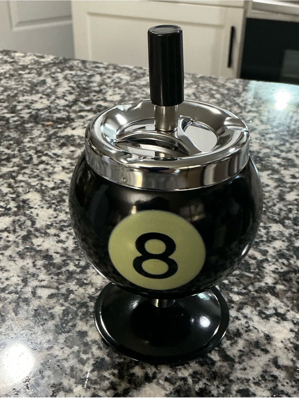 8-Ball Themed Black Tabletop Ashtray - Home Dining Accent